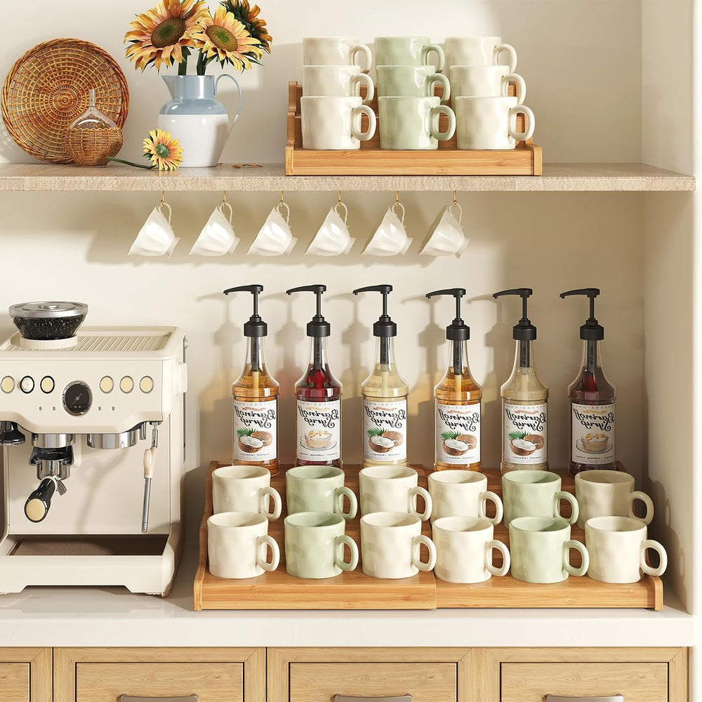 Hongtamoya 3-Tier Expandable Bamboo Mug Holder For Countertop Coffee Cup Hold...