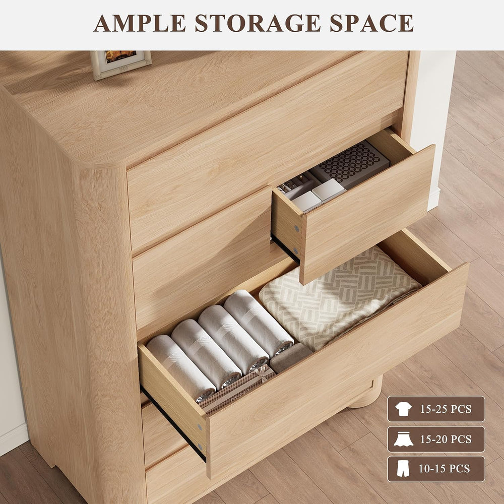 YANSNWO Natural 6 Drawer Dresser for Bedroom, 48" Tall Chest of Drawers