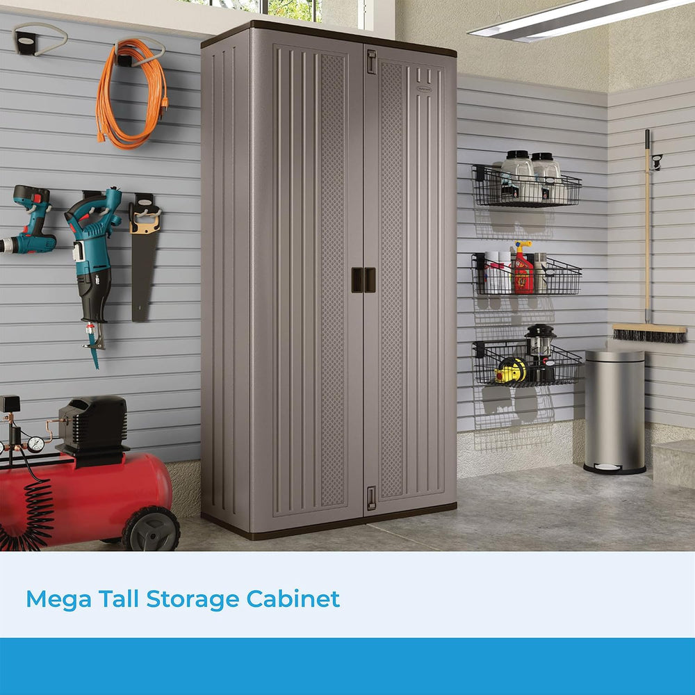 Suncast 80.25" Mega Tall Storage Cabinet, Platinum Garage Storage Cabinet