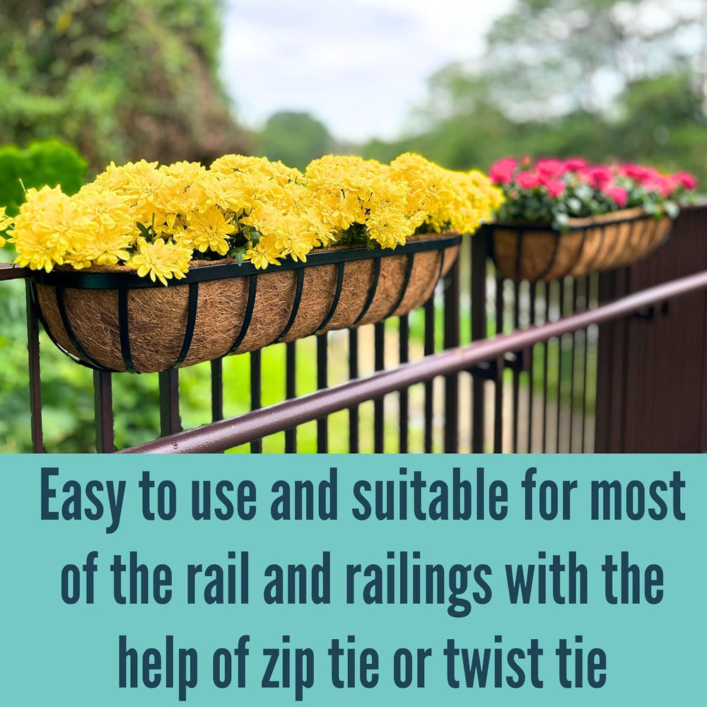 LaLaGreen Railing Planter Box (24 Inch, 4 Pack) Black Metal Rectangular Hangi...