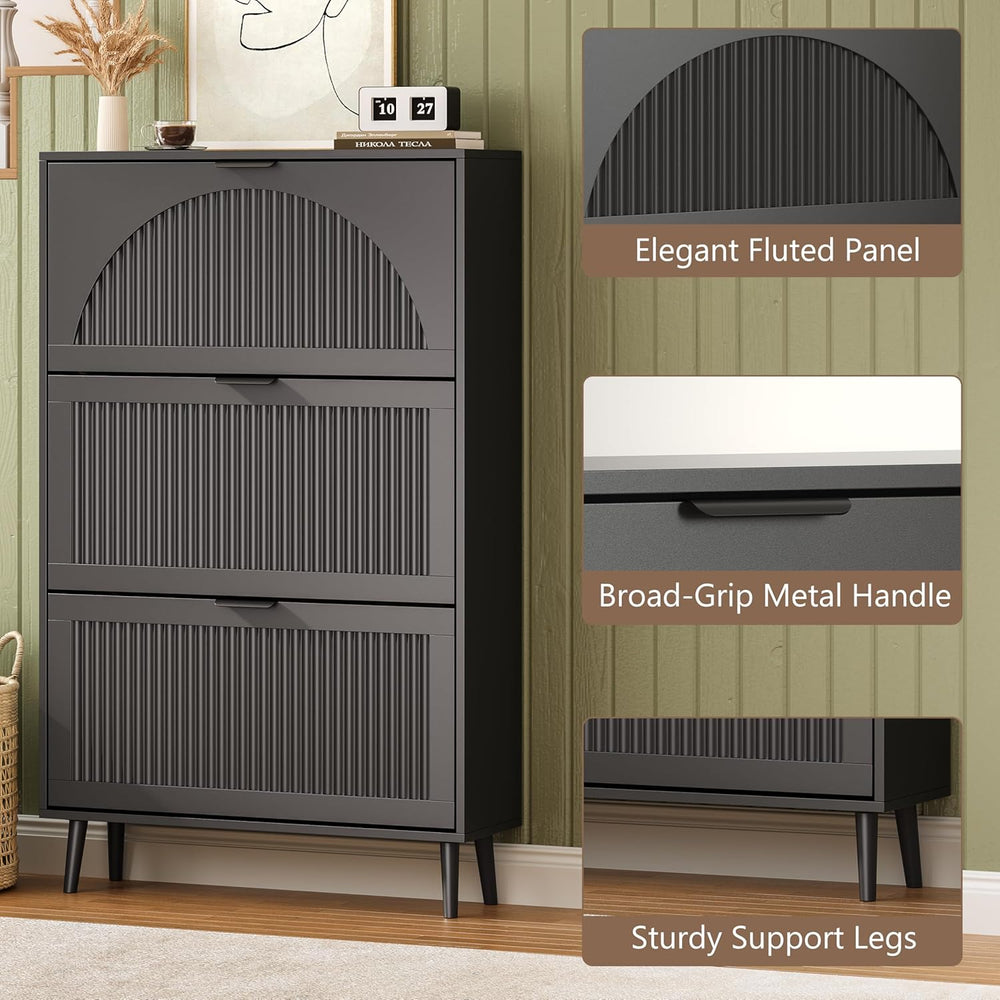 BORNOON Shoe Cabinet for Entryway with 3 Flip Drawers, Slim Wooden Shoe Stora...