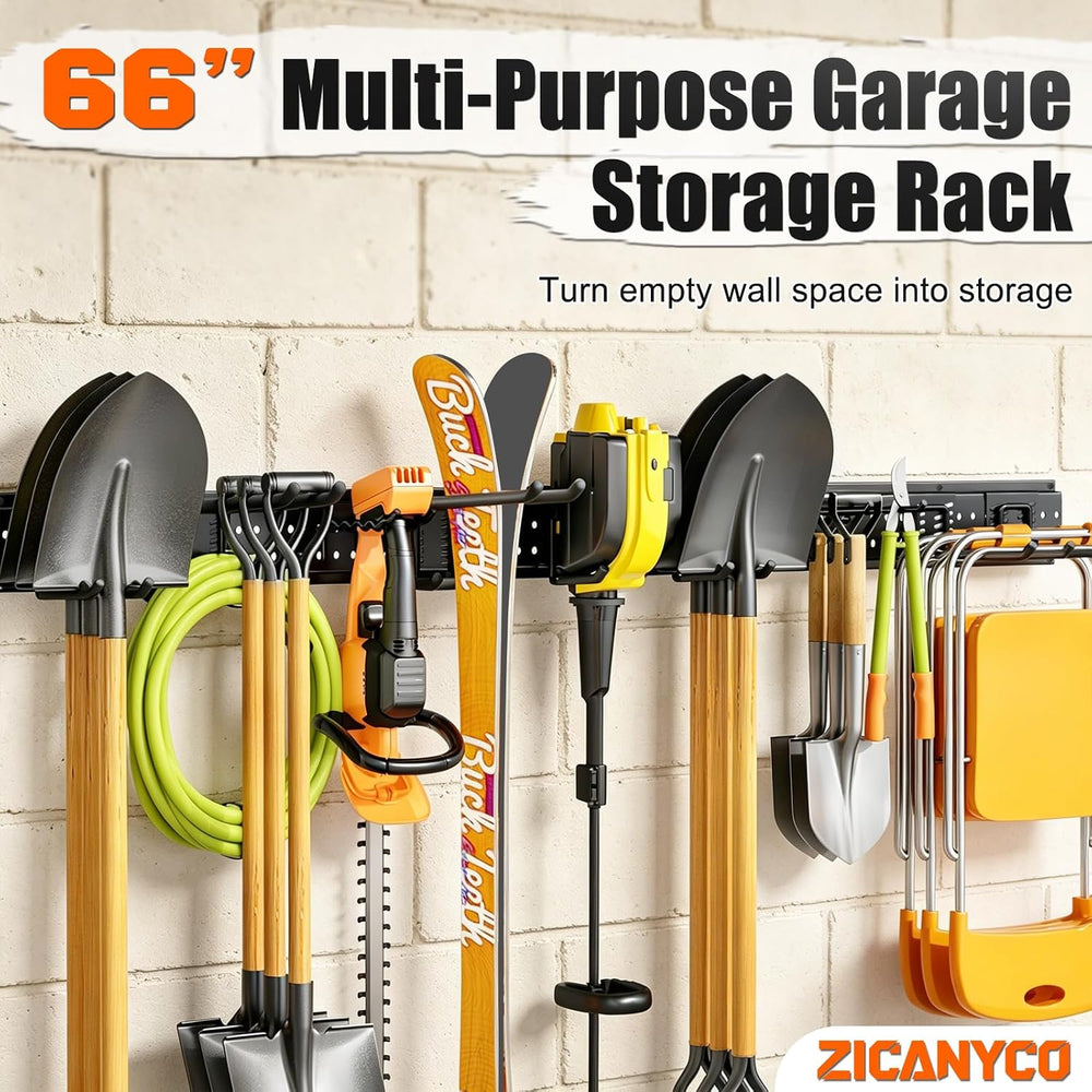 Garage Tool Organizer Wall Mount 66 inches with 13 Adjustable Heavy-Duty Hook...