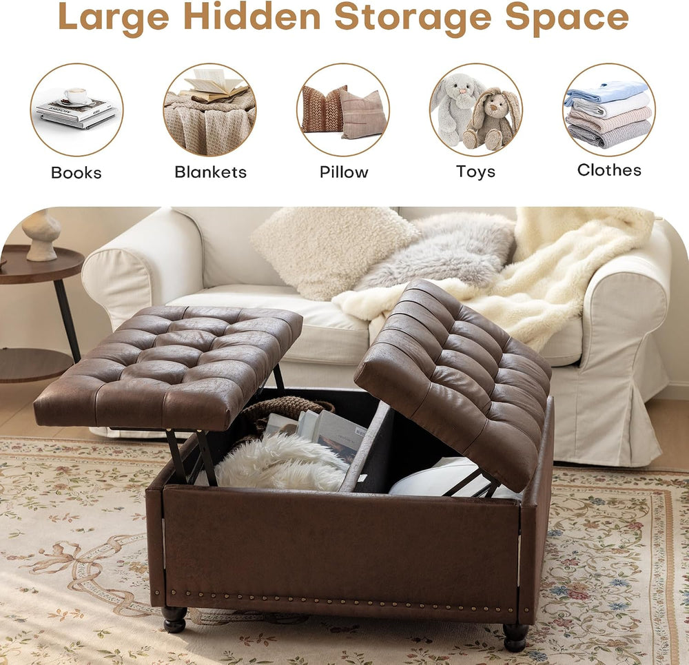 Redlife 35 Inch Large Square Storage Ottoman, Coffee Table Ottoman, Faux