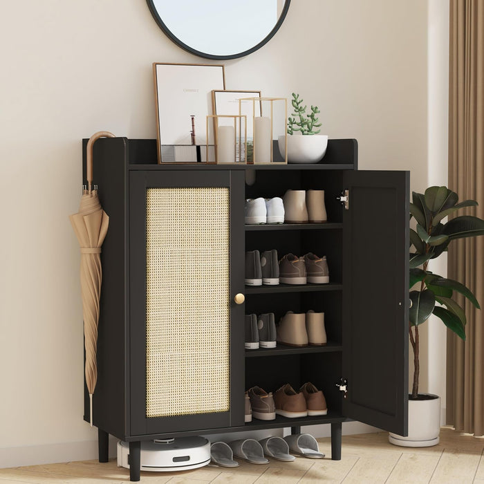 Shoe Rack,Shoe Storage,Rattan Shoe Cabinet for Entryway,Shoe Storage Cabinet with Adjustable Shelves,Shoe Storage Cabinet for Closet,Living Room,Hallway,Black