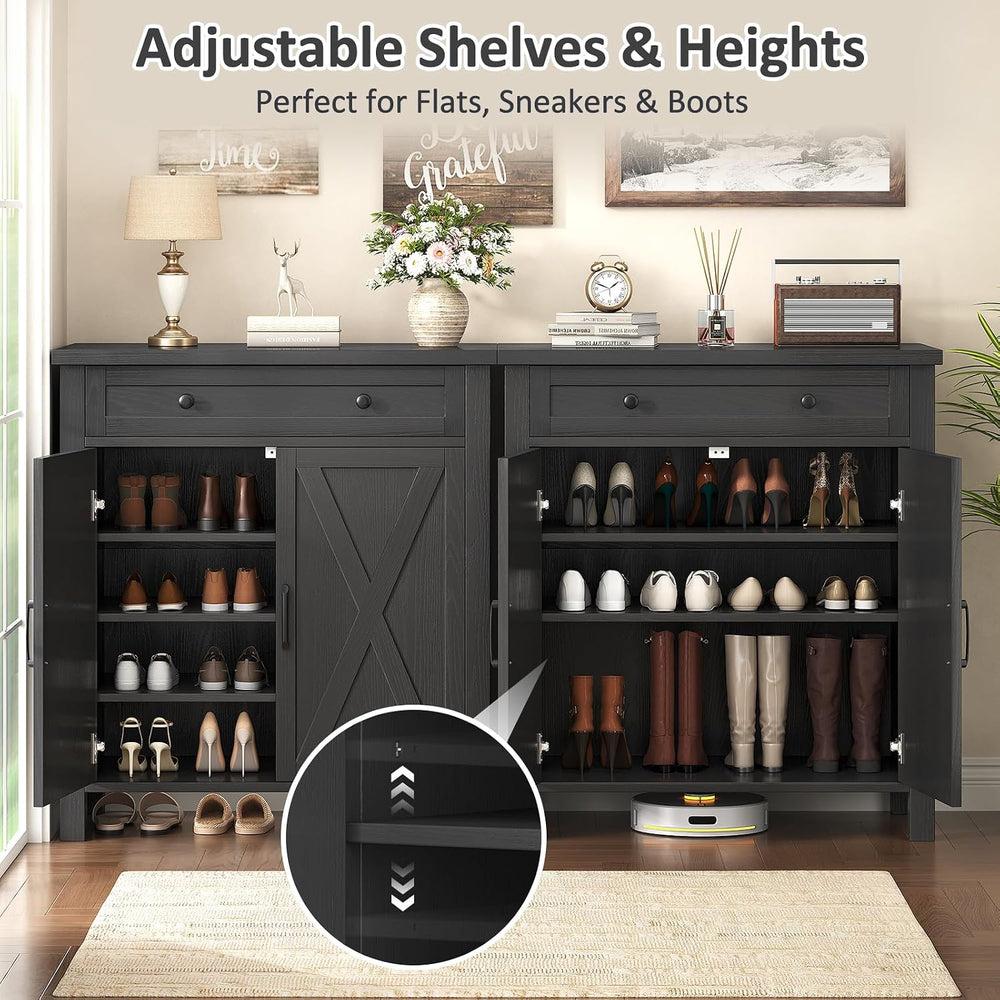 Farmhouse Shoe Storage Cabinet, 5-Tier High Boots Organizer with Adjustable S...