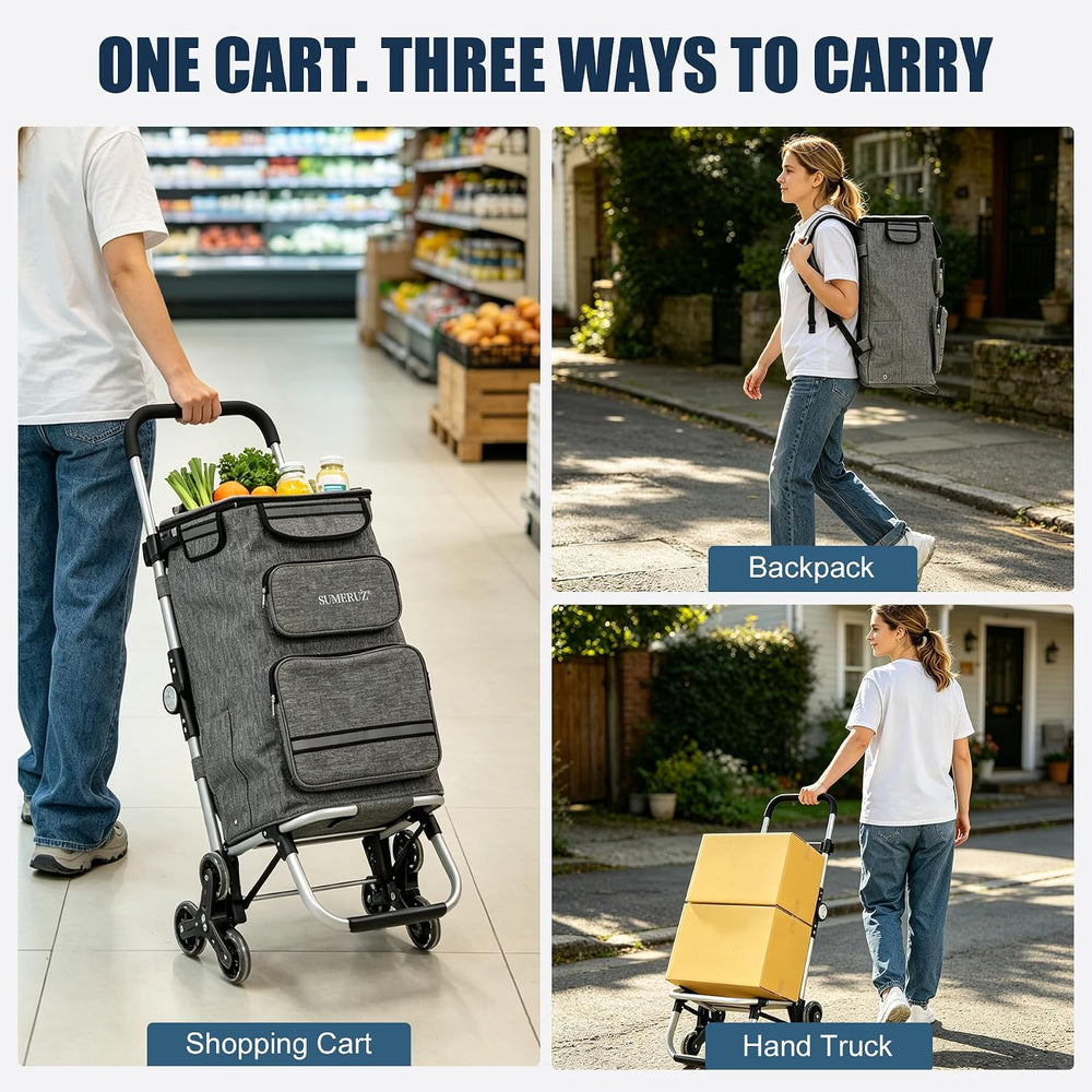 3-in-1 Foldable Stair Climbing Shopping Cart, Hand Truck & Backpack