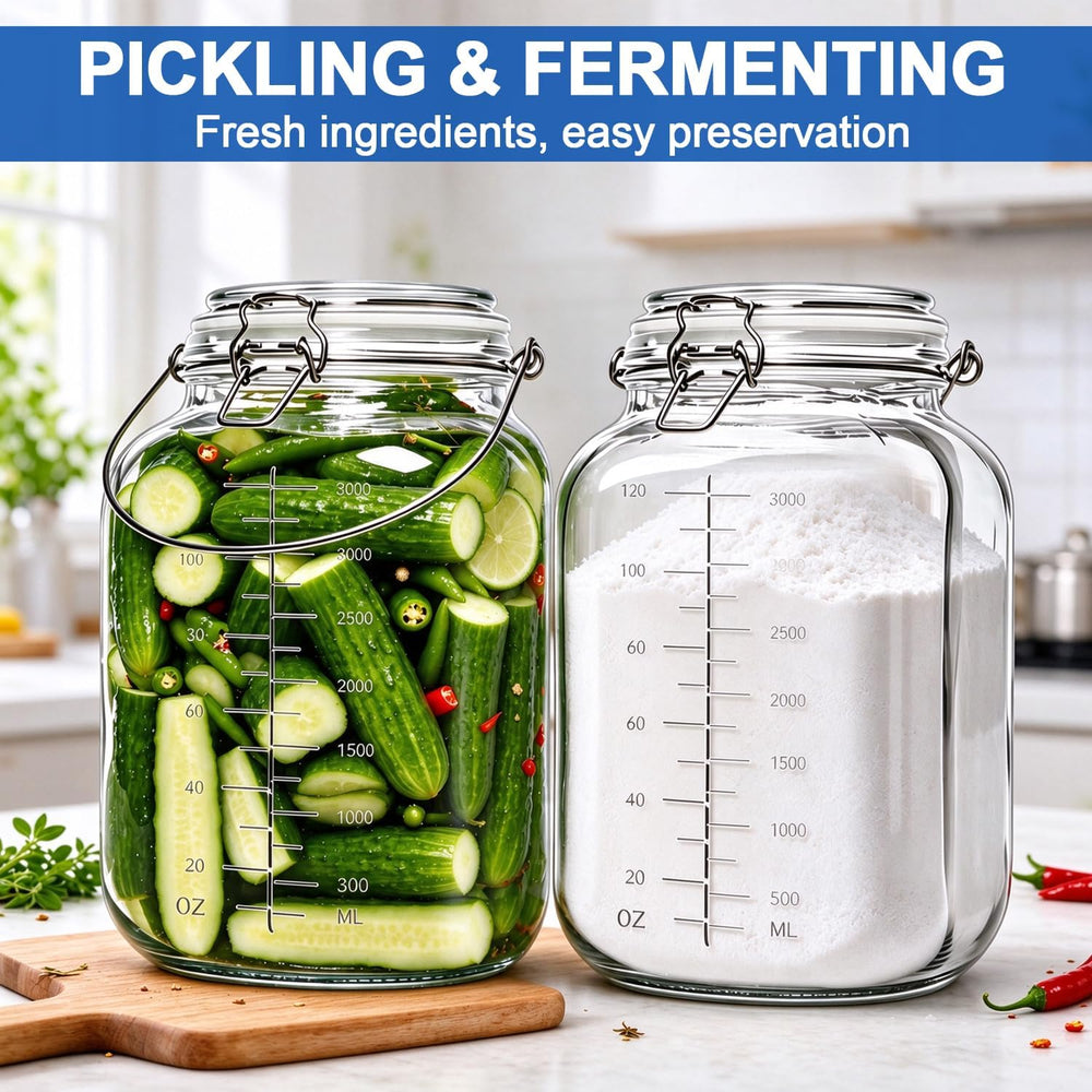 1 Gallon Super Wide Mouth Glass Jars with Airtight Lids,2 Pack Gallon Mason J...