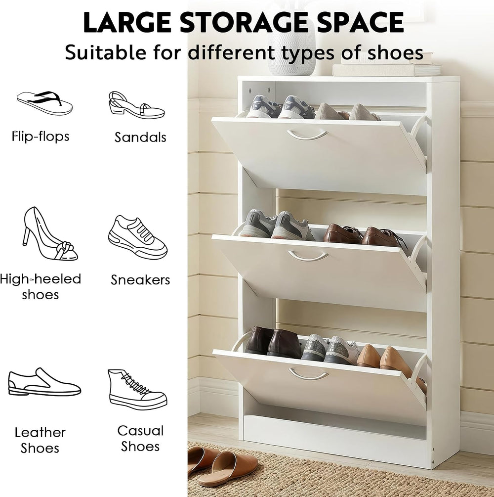 HOPUBUY Shoe Cabinet for Entryway, Narrow Shoe Storage with 3 Flip Drawers