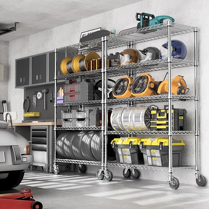 5-Shelf Storage Shelves, Wire Shelving Heavy Duty Metal Storage Shelving Unit