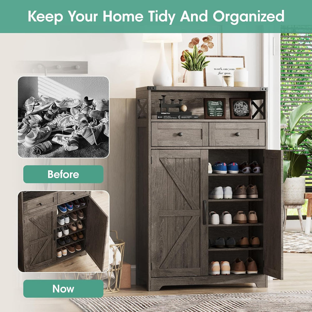 Maupvit Farmhouse Shoe Cabinet with Doors, 6-Tier Shoe Storage Cabinet