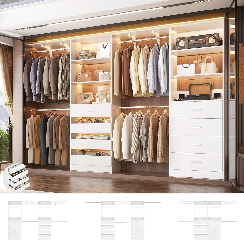 Aheaplus Closet System, Wood Closet Organizer System with 8 Drawers &4 Rods