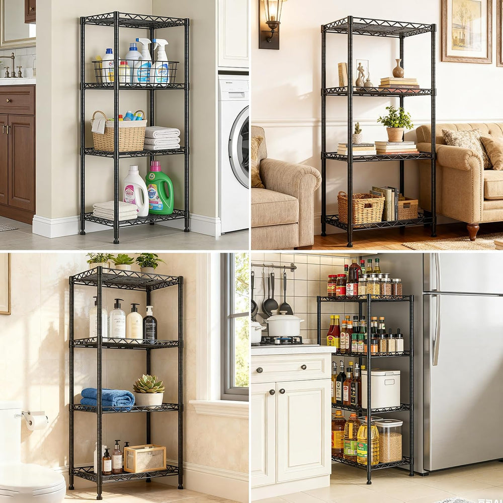 4-Tier Wire Shelf Metal Rack, Narrow Wire Shelving Unit, Small Wire Shelf