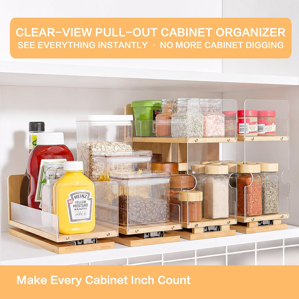 Bamboo 2-Tier Pull Out Spice Rack Organizer for Cabinet, 4.4" W Slide-Ou...
