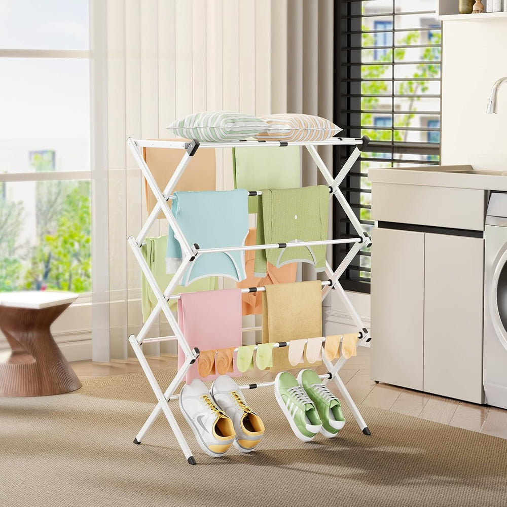 Foldable Clothes Drying Rack - 3-Tier Laundry Drying Rack, Collapsible Metal ...