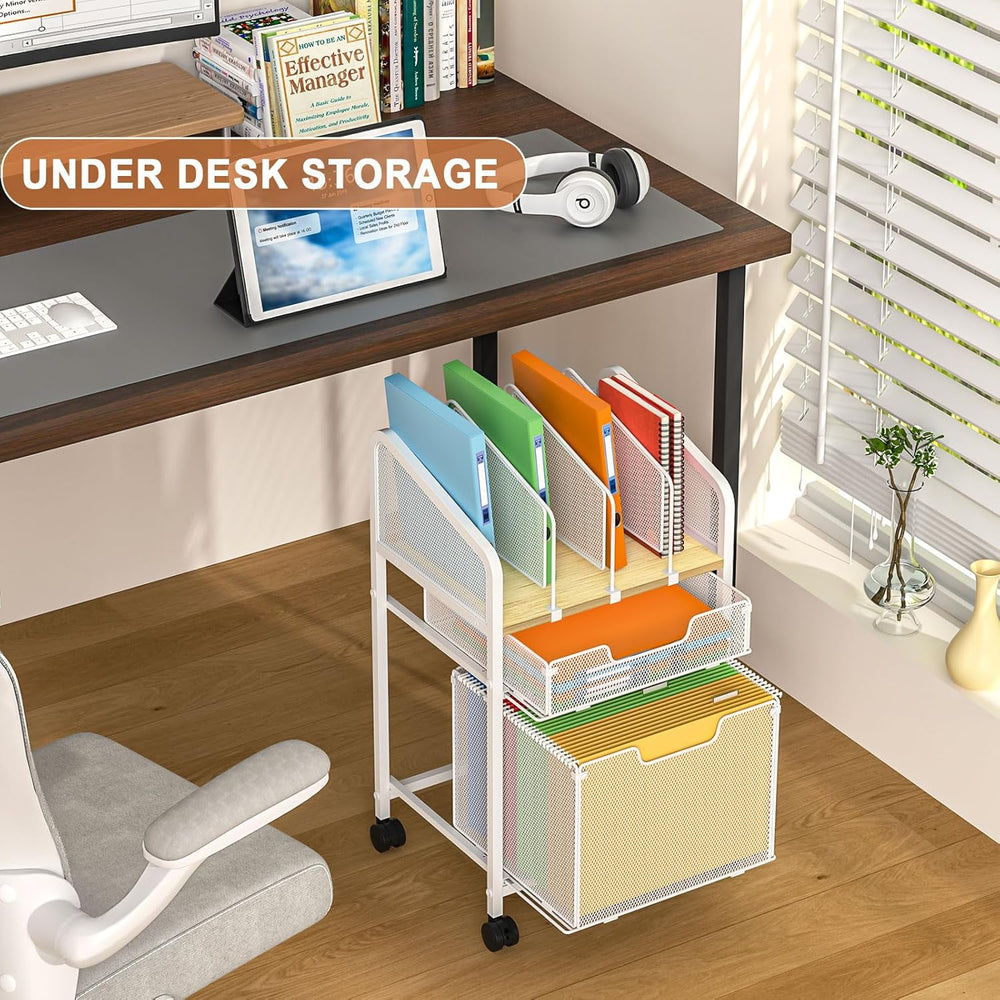 Rolling File Cabinet with Adjustable Dividers, Mobile Filing Cabinet with 2 S...