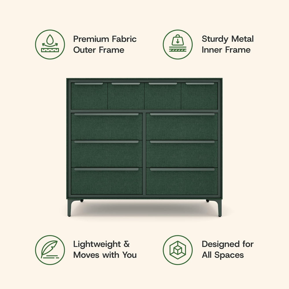tinge Naima Premium Fabric Dresser - Strong Metal Frame, 10 Spacious Sag-Proo...
