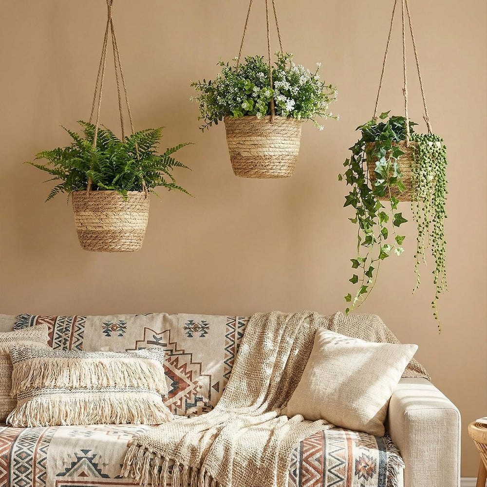 6 Pcs Seagrass Hanging Planter Basket, Small, Beige