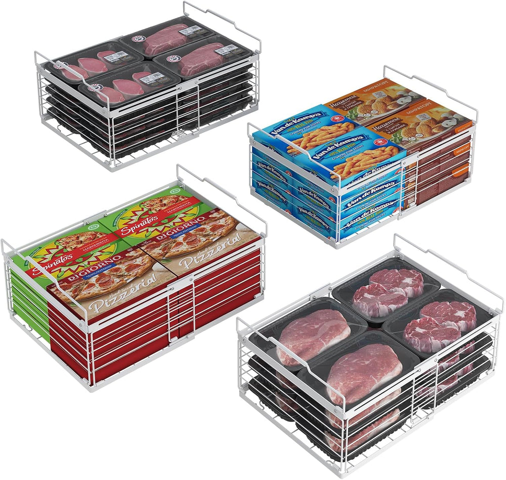 ADRIMER Freezer Organizer Bins, 4 Packs Foldable & Stackable Chest Freeze...