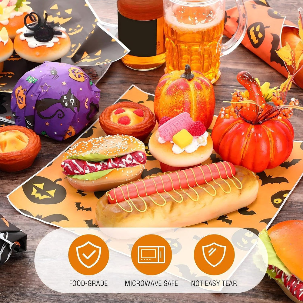 Reallnaive 300 Pcs Halloween Theme Wax Paper Sheets for Food 12 x 12 Inch