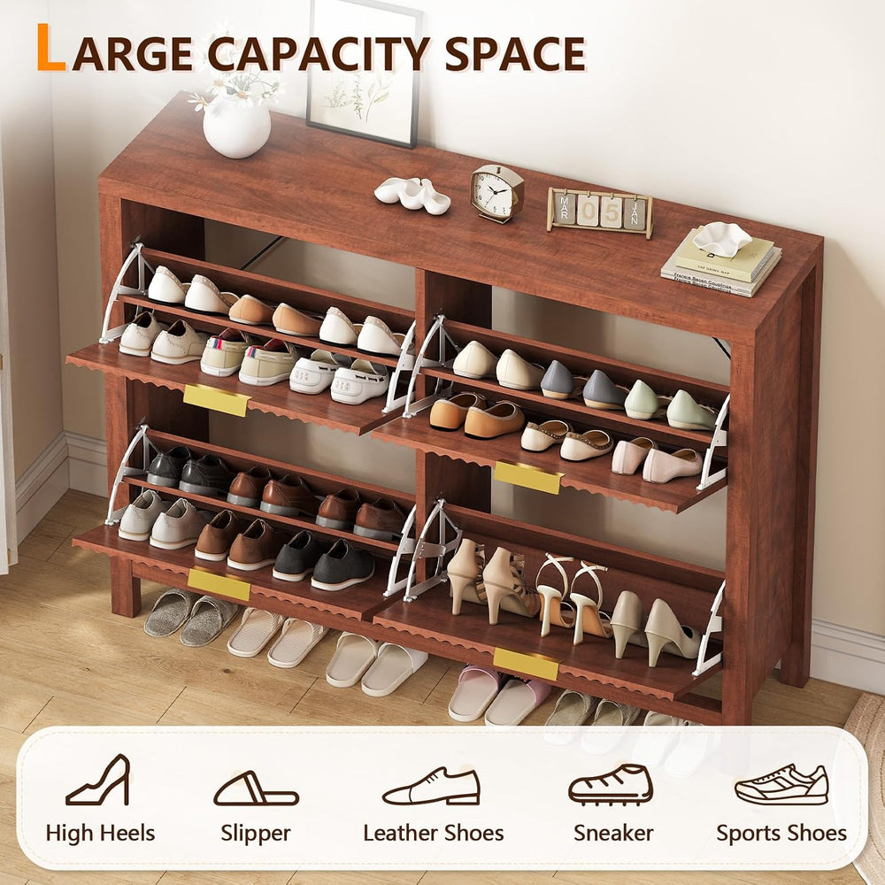 47" Fluted Shoe Cabinet Storage with 4 Flip Drawers for Entryway, Hallway