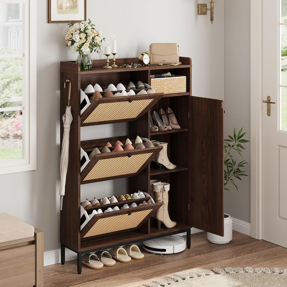 Garvee Shoe Cabinet with 3 Flip Drawers and 4-Tier Shoe Storage Cabinet, Free...
