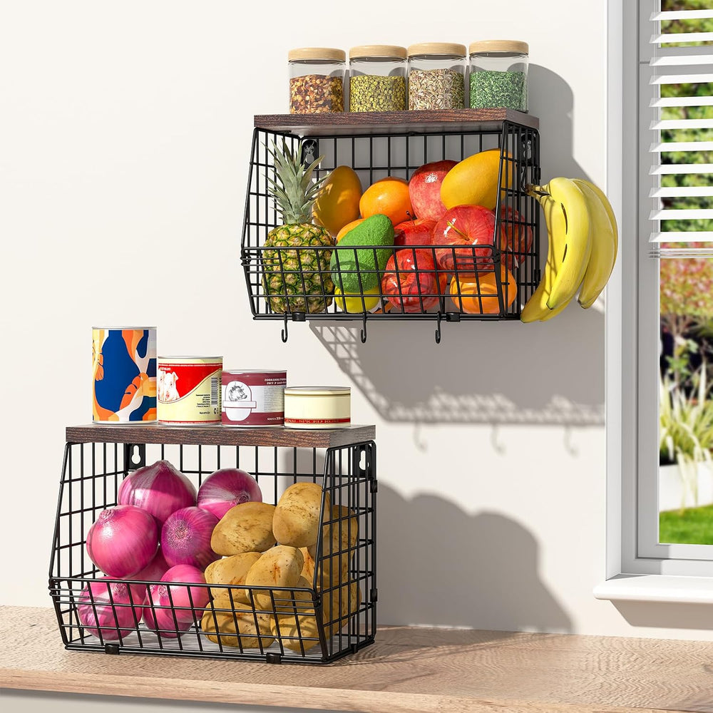 Wawocs Fruit Basket for Kitchen Counter 2 Tier Fruit Bowl, Stackable Wall Mou...