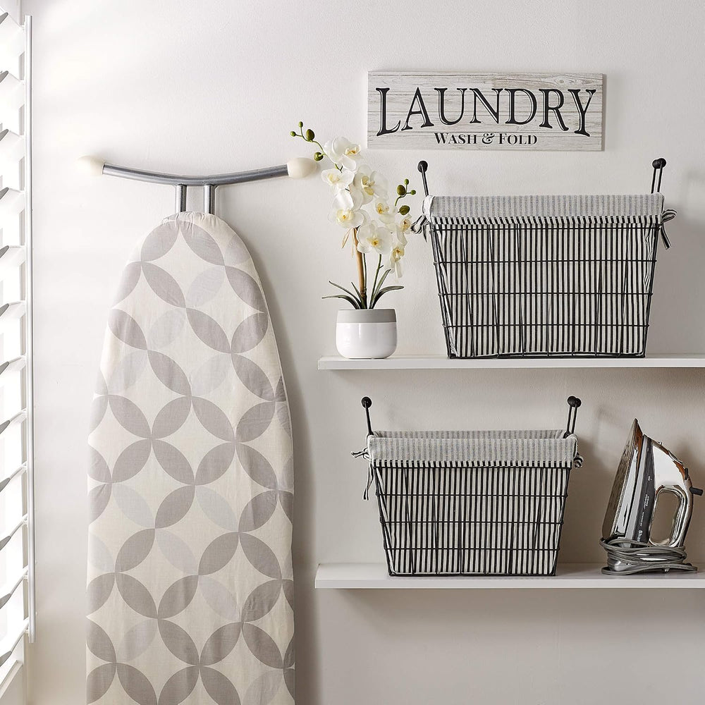 DII Metal Farmhouse Lined Basket, Contemporary Storage Container, Ticking Str...