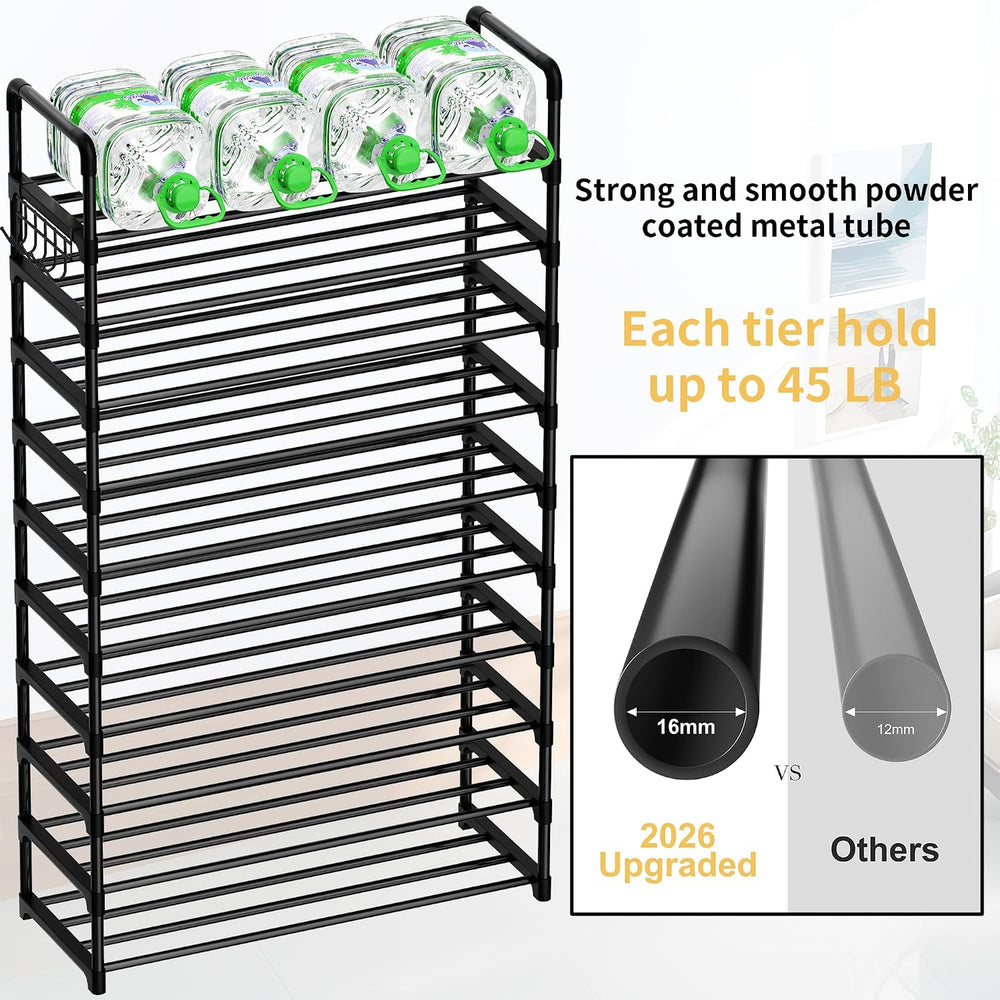 Shoe Rack, 10 Tier Shoe Storage Organizer with Hooks,Fit 40-45 Pairs Shoes,Me...