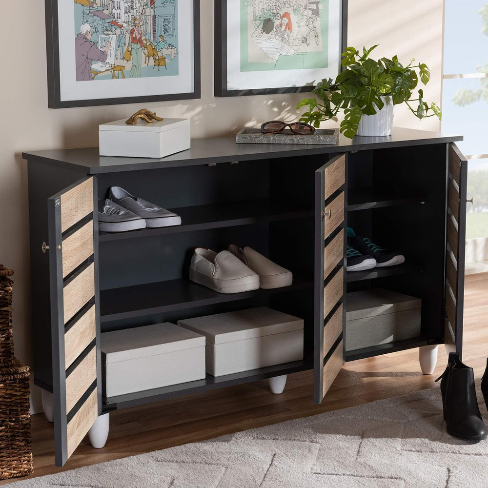 Baxton Studio Shoe Cabinets, One Size, Oak/Dark Gray