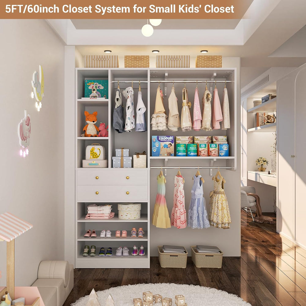 Besiost Closet System - 60"/92" Closet System with Drawers, 5FT/7.6...