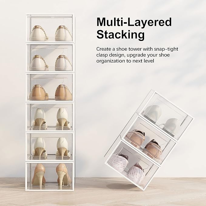 SEE SPRING 12 Pack Shoe Storage Box, Space Saving Foldable Shoe Rack Sneaker
