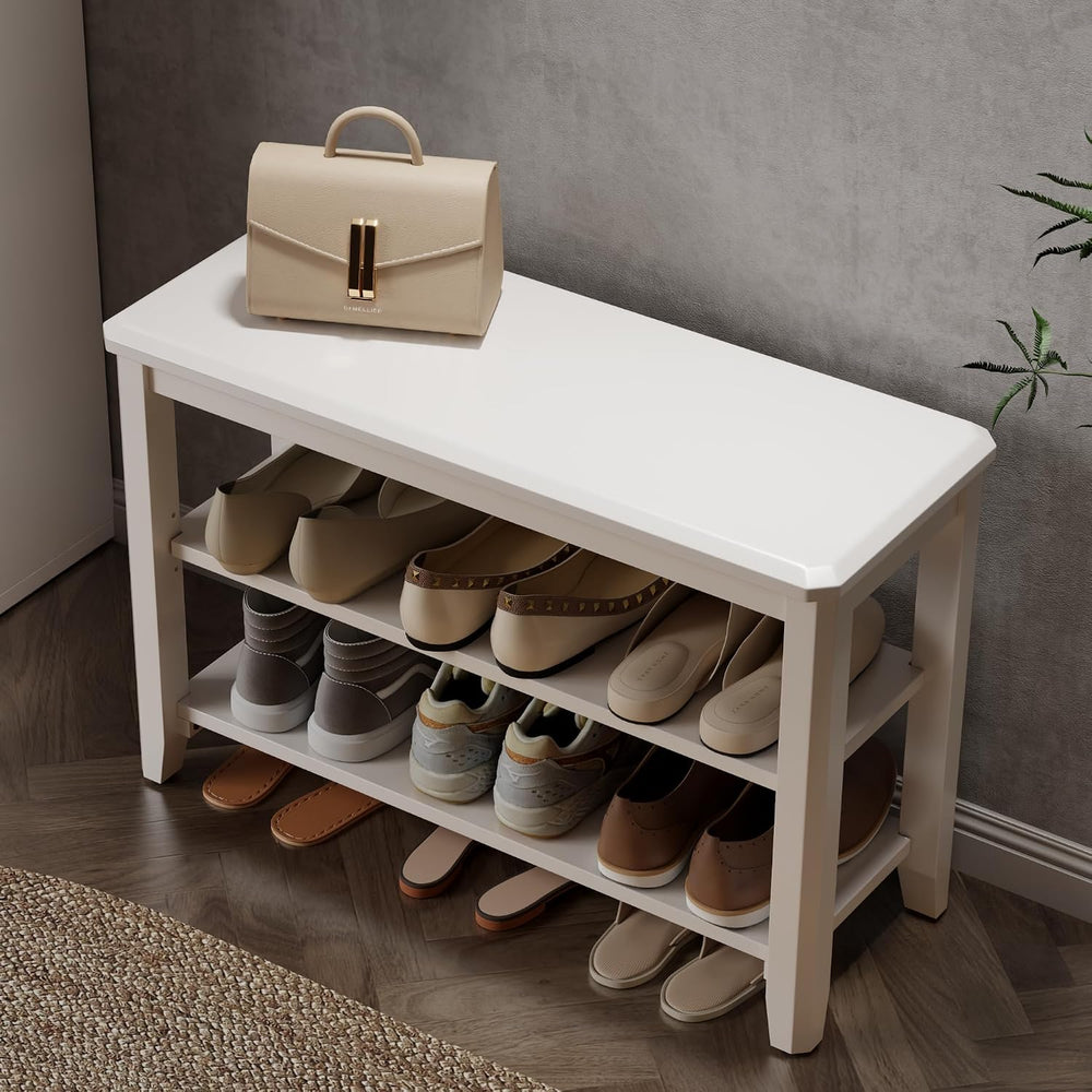 AQIMUELE Wood Shoe Rack Bench, 2 Tier Shoe Rack for Front Door Entrance