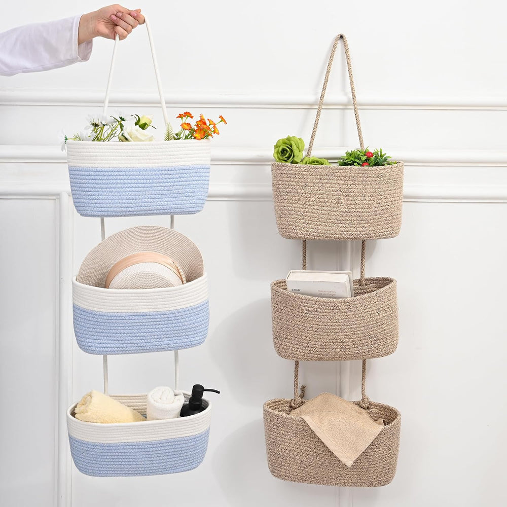 Hanging Baskets for Organizing 3-Tier Basket Light Blue & Off White