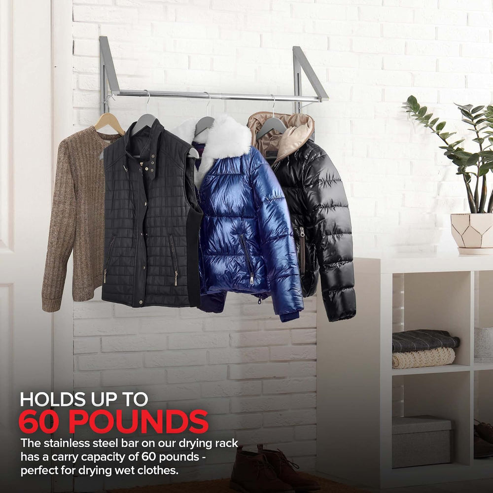 Double Foldable Clothing Rack w/ Extension Rod, Wall-Mounted Retractable Clot...