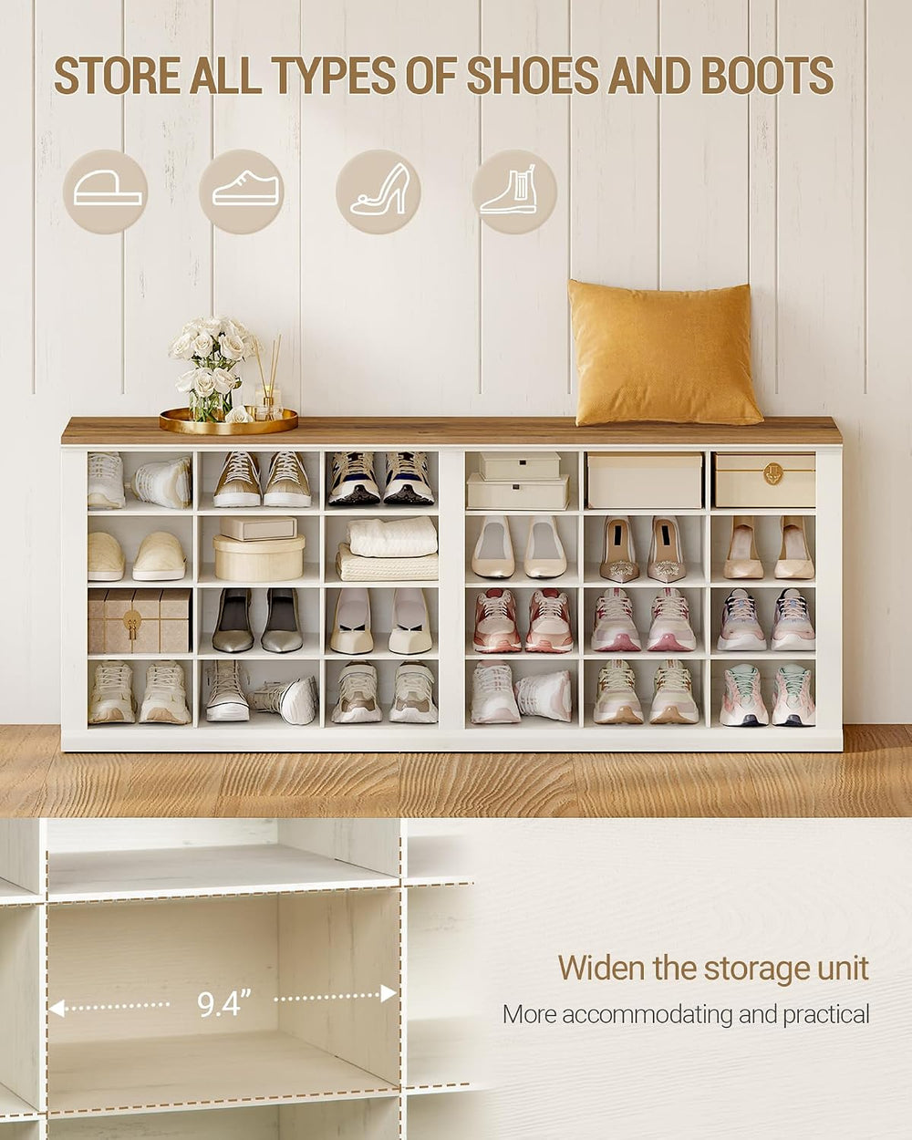Hzuaneri Shoe Storage Bench, Wooden Entryway Shoe Benches with Cubby
