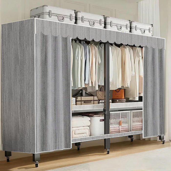 Heavy Duty Portable Closet with Cover Foldable Covered Clothes Rack for Hanging Clothes Armoire Wardrobe Closet System Freestanding Coat Storage Garment Racks (light gray(70.6in))
