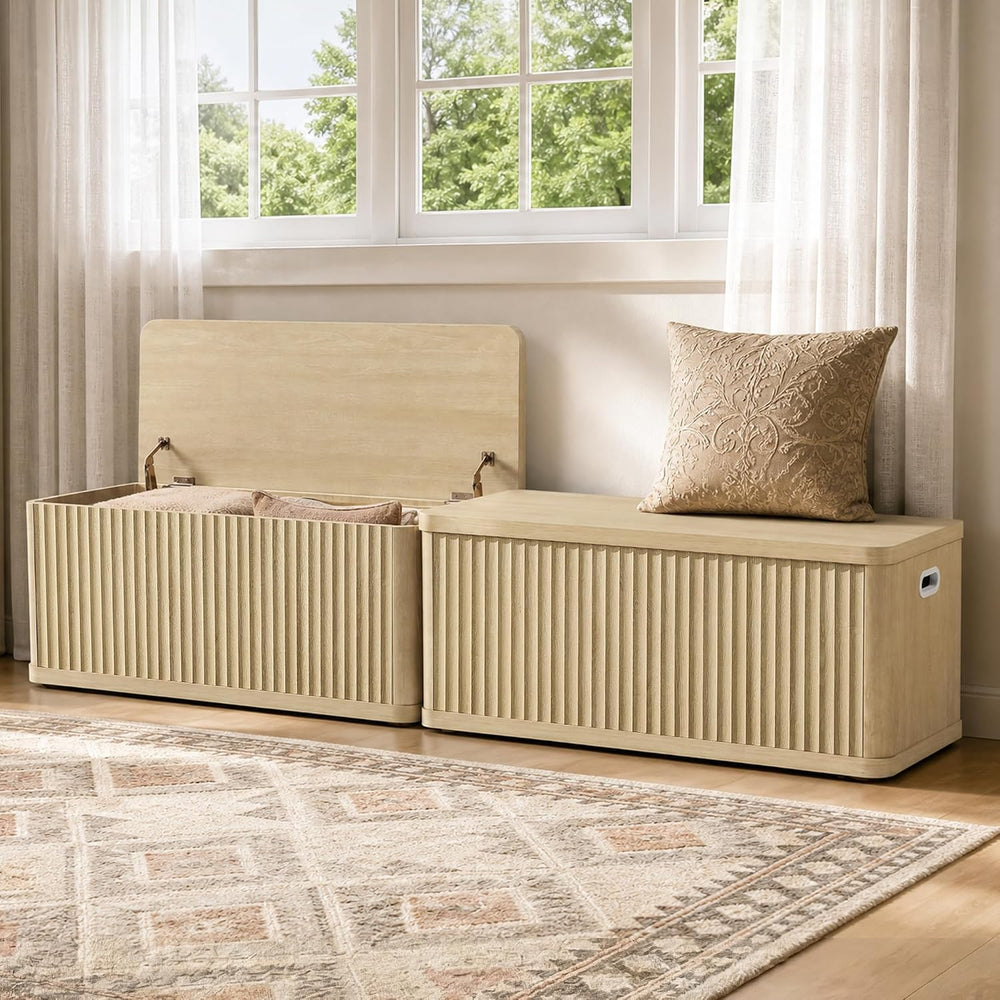 SICOTAS Storage Bench 80.4" Wide Shoe Bench with Lift Top Large Wooden S...