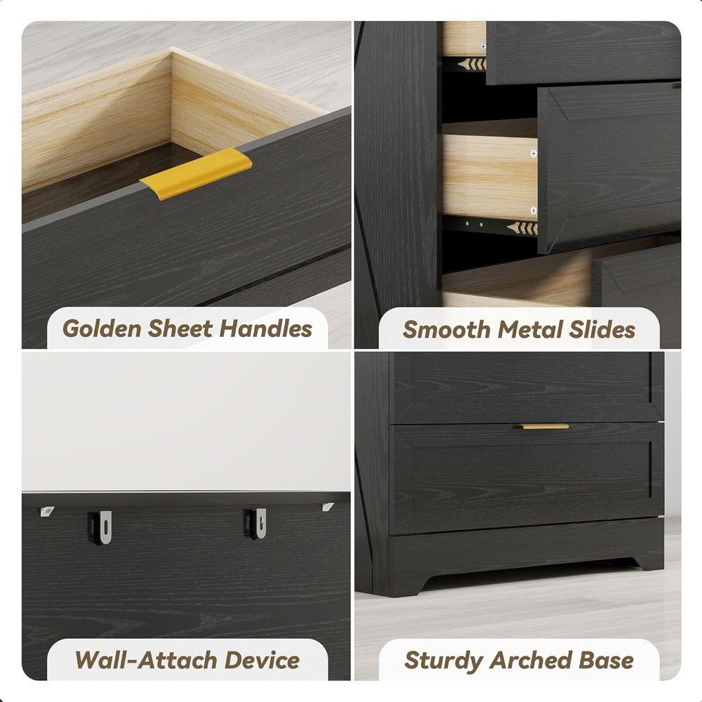 FTZxHKLX Modern Wide Wooden Chest of Drawers, Dresser for Closet, Black