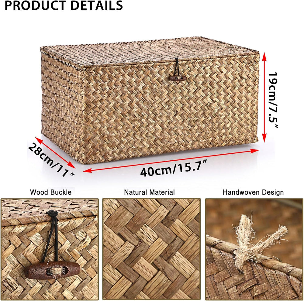 Hipiwe Wicker Shelf Baskets Bin with Lid Woven Storage Box, Coffee X-Large