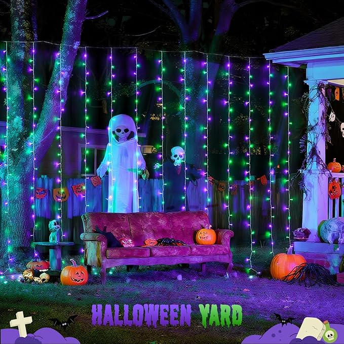 JMEXSUSS 300LED Halloween Curtain Lights with Remote, 9.8x9.8ft Halloween Lig...