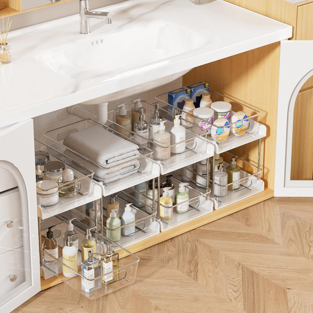 Vtopmart 4 Pack Pull Out Bathroom Under Sink Organizer (S-Standard, White)