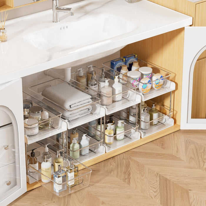 Vtopmart 4 Pack Pull Out Bathroom Under Sink Organizer (S-Standard, White)