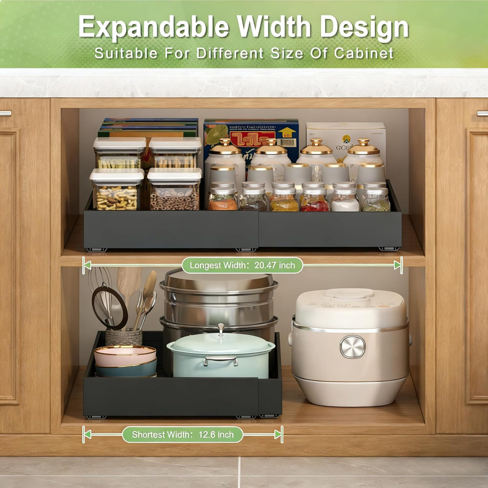 2-Pack-Expandable-Pull-Out-Cabinet-Organizers, No Drill Slide Out Drawers