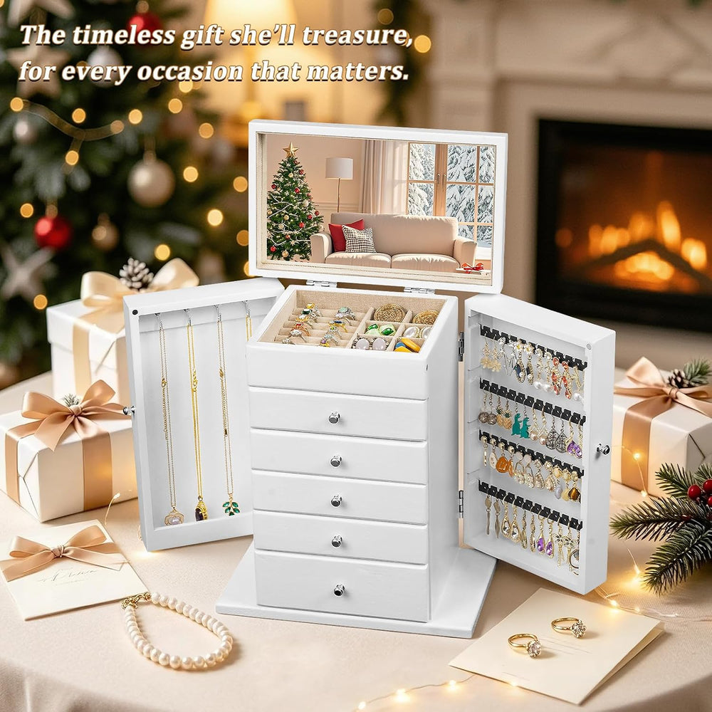 Emfogo Wooden Jewelry Box for Women, 6-Tier Large Jewelry Organizer Boxes wit...