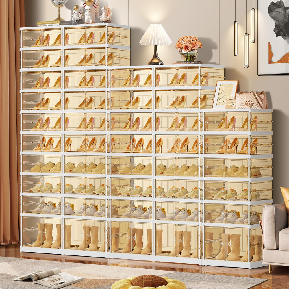EHAMILY 6-Tier Foldable Shoe Rack Organizer with Doors, 12 Pairs, White