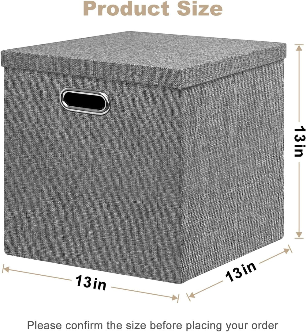 Linen Storage Bins with Lids,13 x 13 Inch Foldable Fabric Cube Baskets Boxes ...