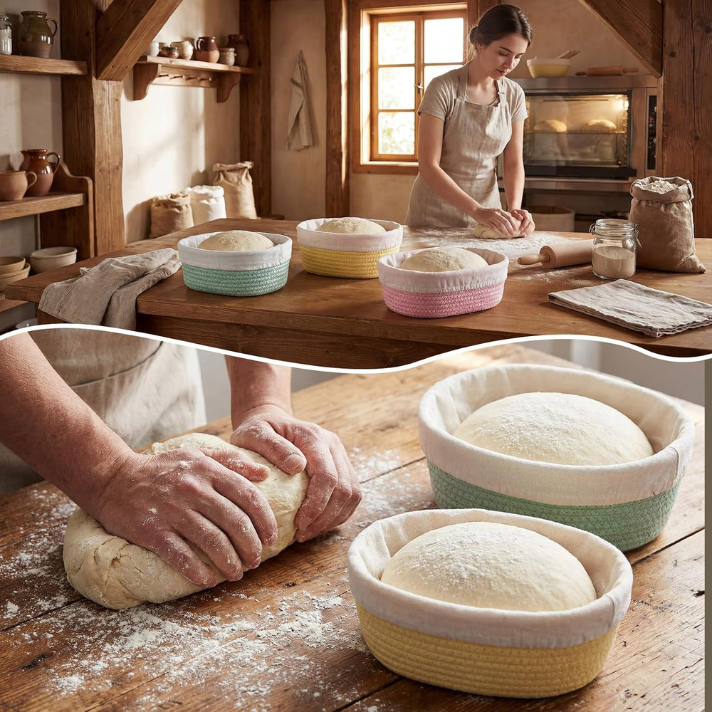 8 Pcs 10 Inch Bread Proofing Basket Set Cotton Rope Oval Banneton Basket Sour...