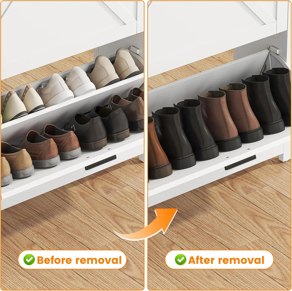 Shoe Storage Cabinet with 2 Flip Drawers, 4 Tires Farmhouse Shoe Organizer wi...