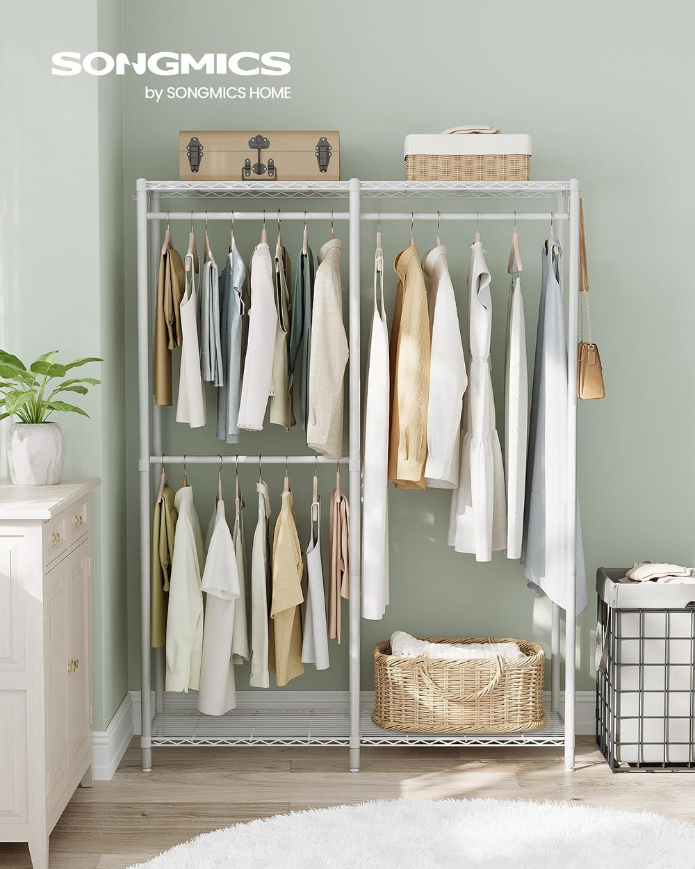 SONGMICS Closet Organizers and Storage, Clothes Rack with Shelves