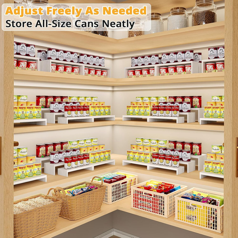 2-Set DIY Bamboo Can Organizer for Pantry, 3-Tier Can Display Rack, White